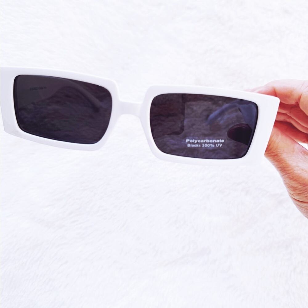 Aaron White Rectangular Sunglasses - Picture 6 of 11